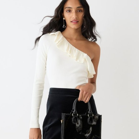 J.Crew NWT Red One-shoulder Rib Ruffle Top S - Picture 2 of 7